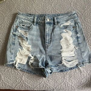 Distressed Light Blue Denim Shorts